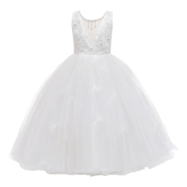 Communie jurk bruidsmeisje Deluxe Classic wit + bloemenkrans