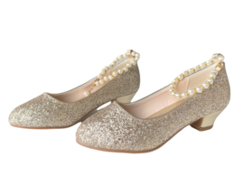 Spaanse schoenen goud glitter met pareltjes