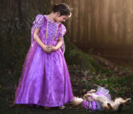 Prinsessenkleedje paars Deluxe + mouwen en GRATIS kroon