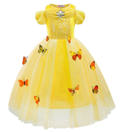 Prinsessenkleedje gele vlinders korte mouw Luxe + handschoenen