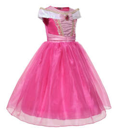 Prinsessen jurk fel roze Luxe met broche + GRATIS kroon