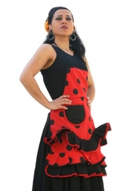 Spaanse flamenco schort rood/zwart met zakje
