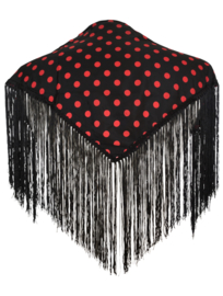 Spaanse manton/omslagdoek zwart rode stippen XS