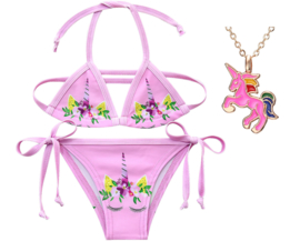 Eenhoorn bikini Unicorn licht roze + GRATIS ketting