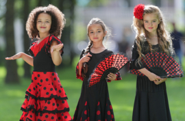 Spaanse flamenco waaier zwart/rood met kant