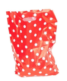 Plastic tas rood met witte stippen