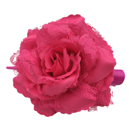 Spaanse (haar) roos, roze met kant