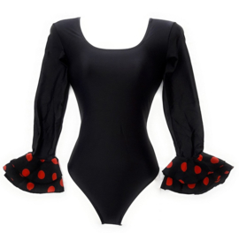 Flamenco body dames, zwart rode stippen - met 3/4 mouw