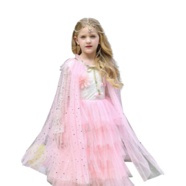 Prinsessen cape licht roze glitter + GRATIS kroontje