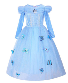 Prinsessenkleedje blauw vlinders Luxe + GRATIS kroon