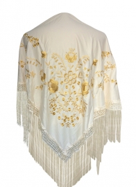 Spaanse manton/omslagdoek creme wit/goud  LARGE