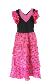 Spaanse jurk dames roze/zwart