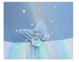 Prinsessenkleedje licht blauw vlinders Luxe + GRATIS kroon