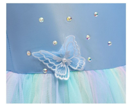 Prinsessenjurk licht blauw vlinders Luxe + GRATIS kroon
