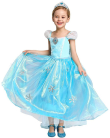 Elsa jurk  Sneeuwvlok Luxe met sleep + GRATIS kroon
