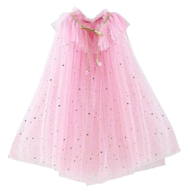 Prinsessen cape licht roze glitter + GRATIS kroontje