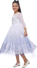 Elsa IJskristallen jurk wit blauw Deluxe met sleep + kroon
