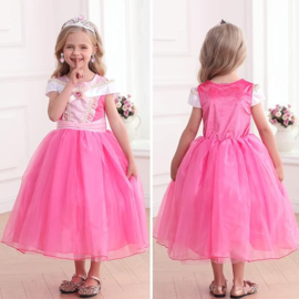 Prinsessen kleedje fel roze Luxe met broche + GRATIS kroon