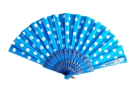 Spaanse flamenco waaier blauw/wit