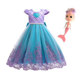 Zeemeerminnen kleedje meisje Luxe met strik en kant + GRATIS popje