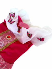 Prinsessenkleedje roze vlinders DeLuxe + GRATIS kroon