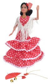 Spaanse barbie pop Flamenco rood wit