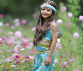 Jasmine Arabische Prinsessenjurk blauw + GRATIS kroon