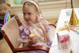 Prinsessenjurk paars roze Deluxe + GRATIS kroon paars