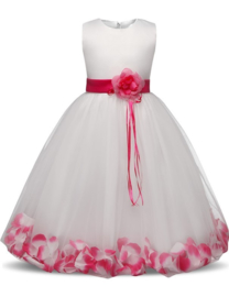 Communie bruidsmeisjes jurk wit roze met bloemen + krans