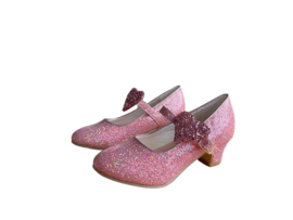 Spaanse schoenen roze glitter hart Deluxe