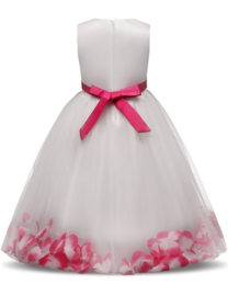 Communie bruidsmeisjes jurk wit roze met bloemen + krans