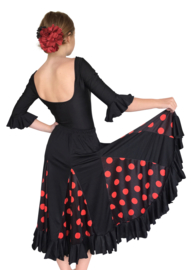 Spaanse flamenco rok meisjes zwart met rode stippen