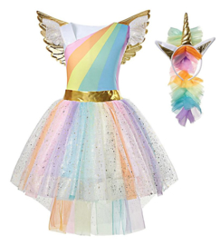 Eenhoorn Unicorn jurk regenboog + GRATIS haarband