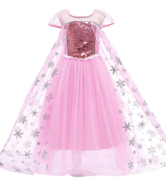 Elsa jurk sneeuwvlok Luxe roze + GRATIS kroon