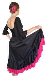 Spaanse flamenco rok meisjes zwart met roze rand