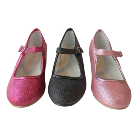 Spaanse schoenen fuchsia roze glitter 
