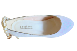 Spaanse schoenen wit glitter met pareltjes