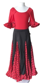 Flamenco body meisjes rood zwart - met 3/4 mouw