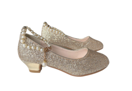 Spaanse schoenen goud glitter met pareltjes