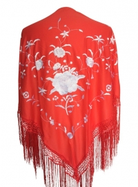 Spaanse manton omslagdoek rood/wit