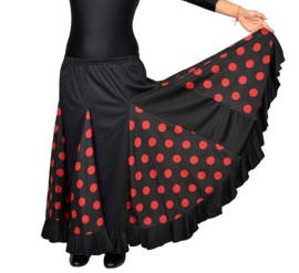 Flamenco rok dames, zwart met rode stippen