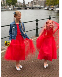 Communie jurk prinsessenjurk rood met bloemenkrans