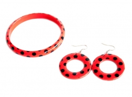 Spaanse armband en oorbellen, rood/zwart