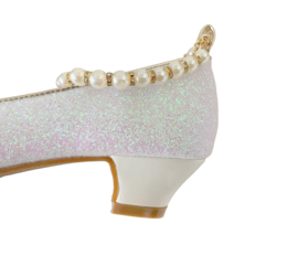 Spaanse schoenen wit glitter met pareltjes