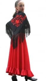 Spaanse manton/omslagdoek zwart/rood SMALL