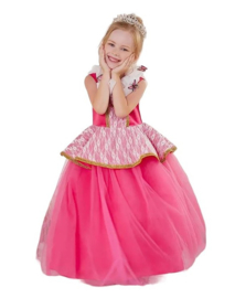 Prinsessenkleedje roze vlinders DeLuxe + GRATIS kroon