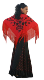 Spaanse manton/omslagdoek rood/zwart LARGE