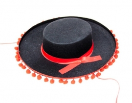 Spaanse sombrero zwart met rood  kind of volwassenen