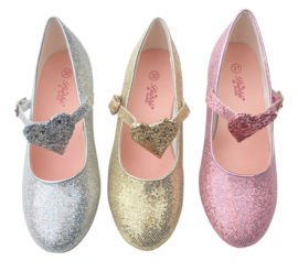 Spaanse schoenen roze glitter hart Deluxe