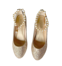 Spaanse schoenen goud glitter met pareltjes